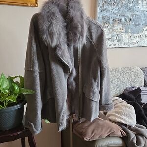 Gray Fur-Trimmed Women's Jacket